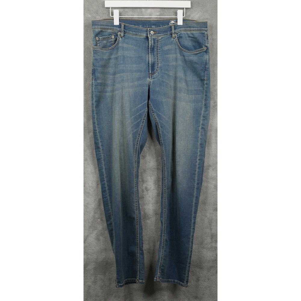 FAHERTY Stretch Terry Knit Denim Jeans Straight Leg Indigo Dyed Mens Sz 36x32